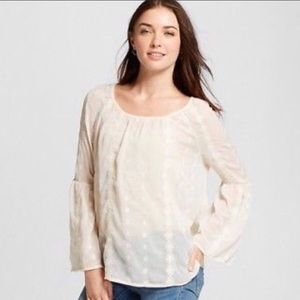 Knox Rose Sheer Cream Top With Detail Bell Sleeves